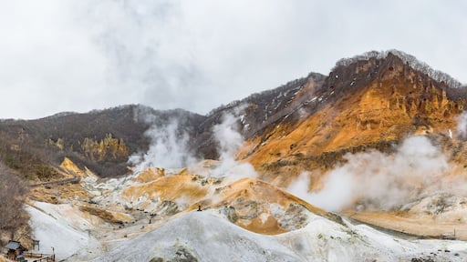 View of Jigoku-Dani (Hell Valley) an explosion creater of Mt.Kuttara in Noboribetsu, Hokkaido, Japan.