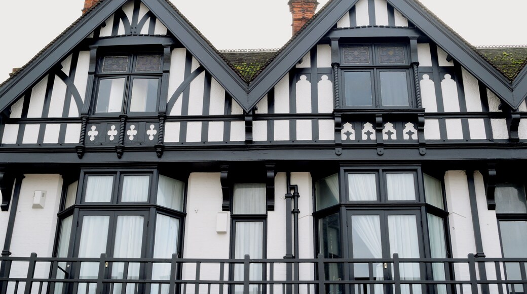 Beautifully decorated building in theTudor Revival style (mock Tudor) in Enfield, North London