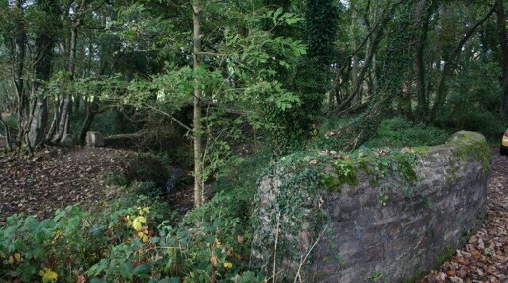 Little bridge The westward parapet of the little road bridge over Gilbert's water, which reaches the sea at Mawgan Porth.