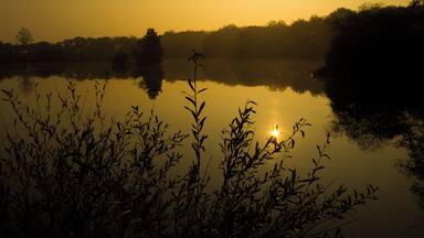 Sunrise over Tanners lake at Stafford Moor in Devon