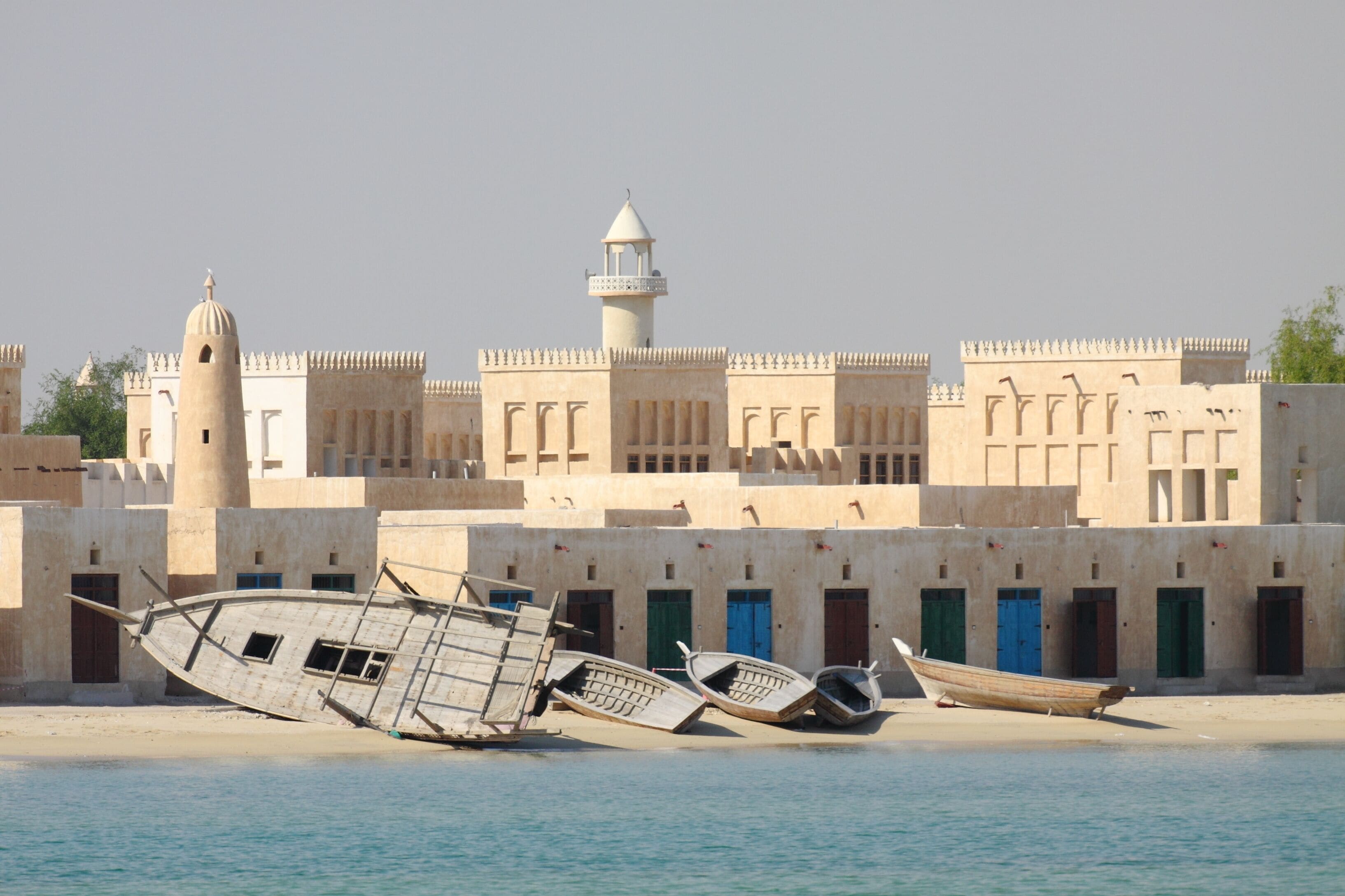 Closed Shops in a traditional Architecture style at the coastal City of Al Wakrah 