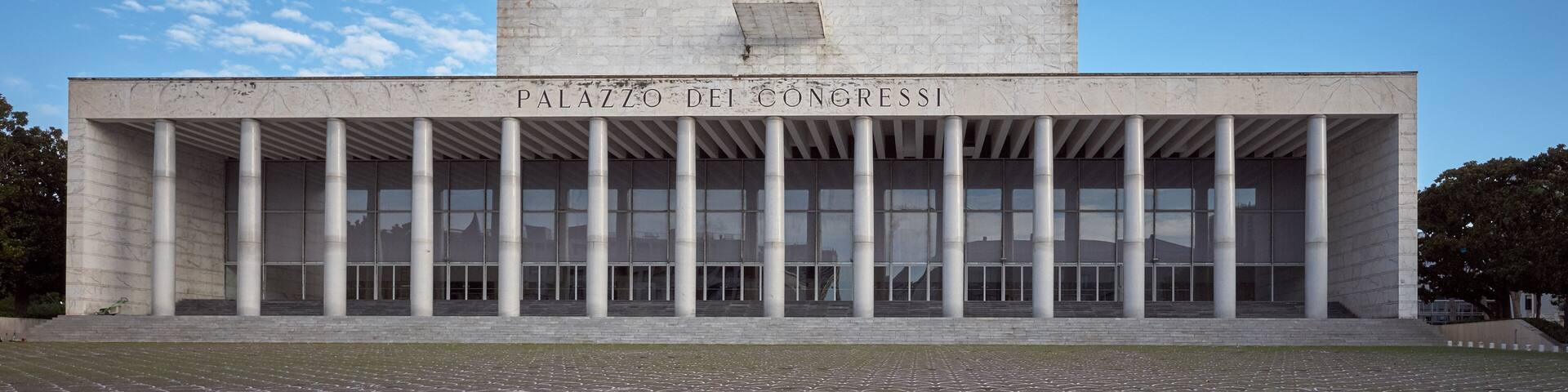 Palace of Congresses (Palazzo dei Congressi), EUR, Rome Italy. Built originally for the 1942 Universal Exposition, but cancelled due to World War II; Shutterstock ID 513568039; Purchase Order: -