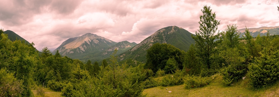 Italy Abruzzo Villetta Barrea hiking along the Camosciara trail panoramic view