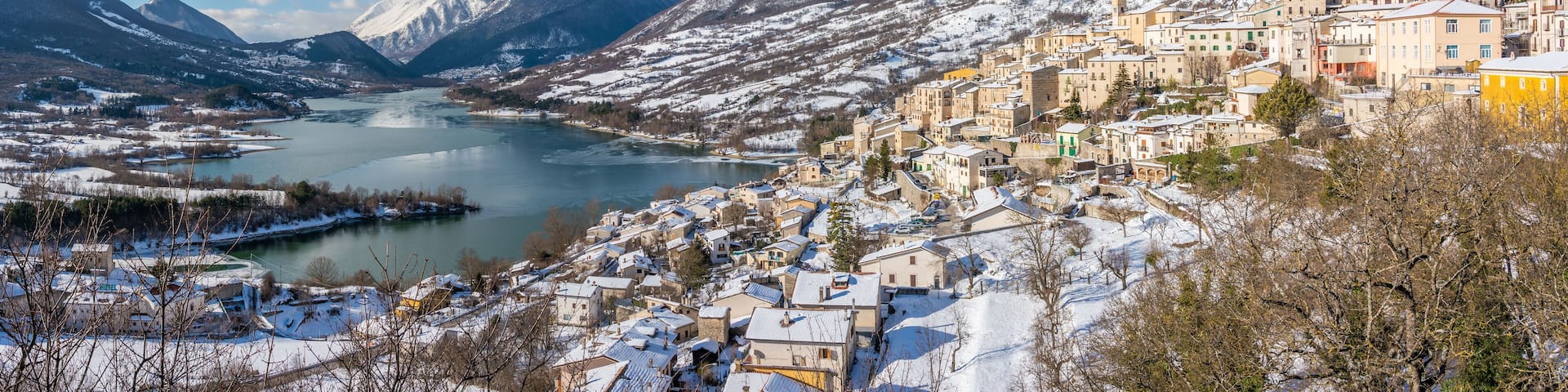 Panoramic view in Barrea during winter season. Province of L'Aquila, Abruzzo, Italy.