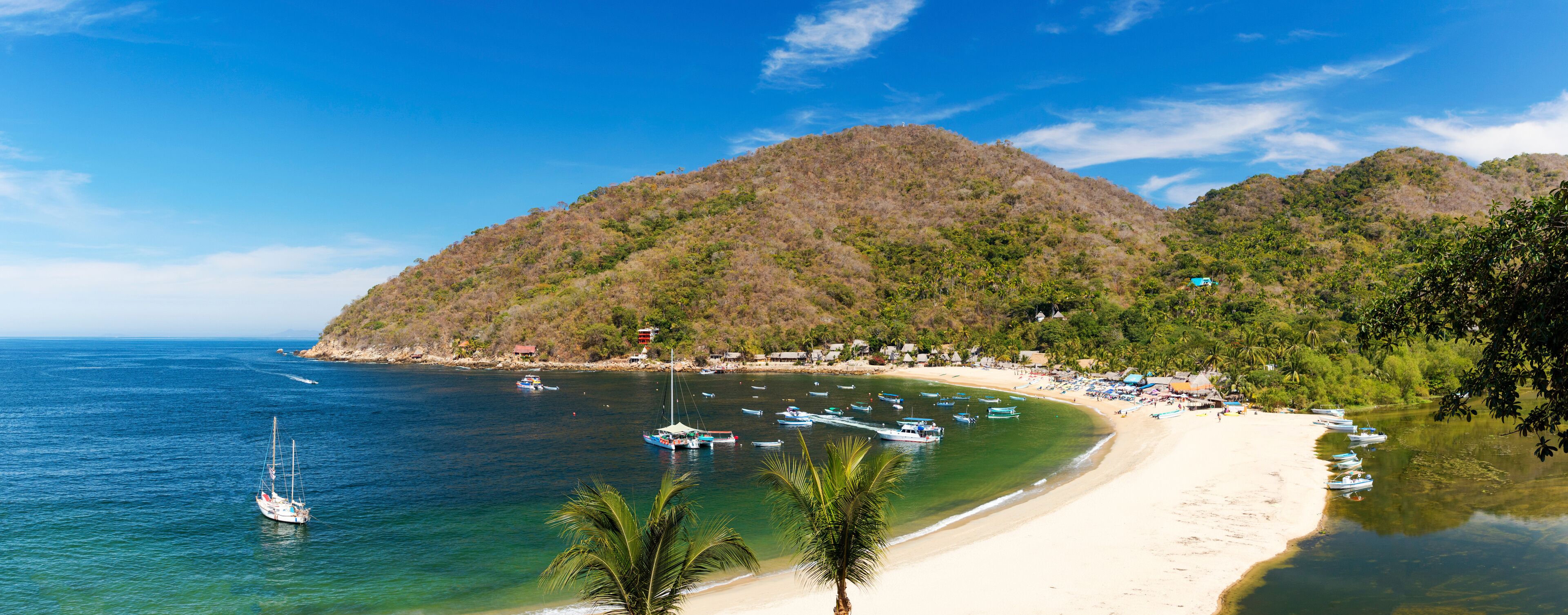 Panorama of the tropical coastal town of Yelapa, Mexico