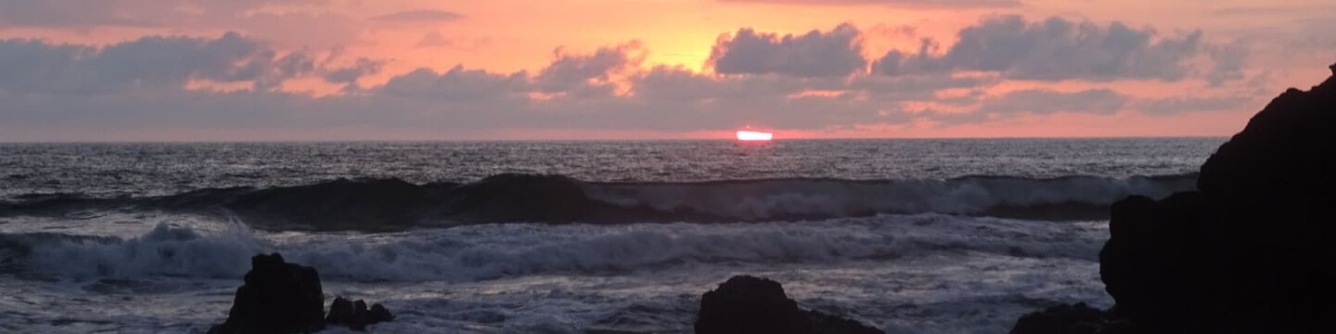 Sunset over the Pacific Ocean from Ostional Beach.
The black sand beach is strewn with white egg shells. Remnants of a recent sea turtle hatchling parade.