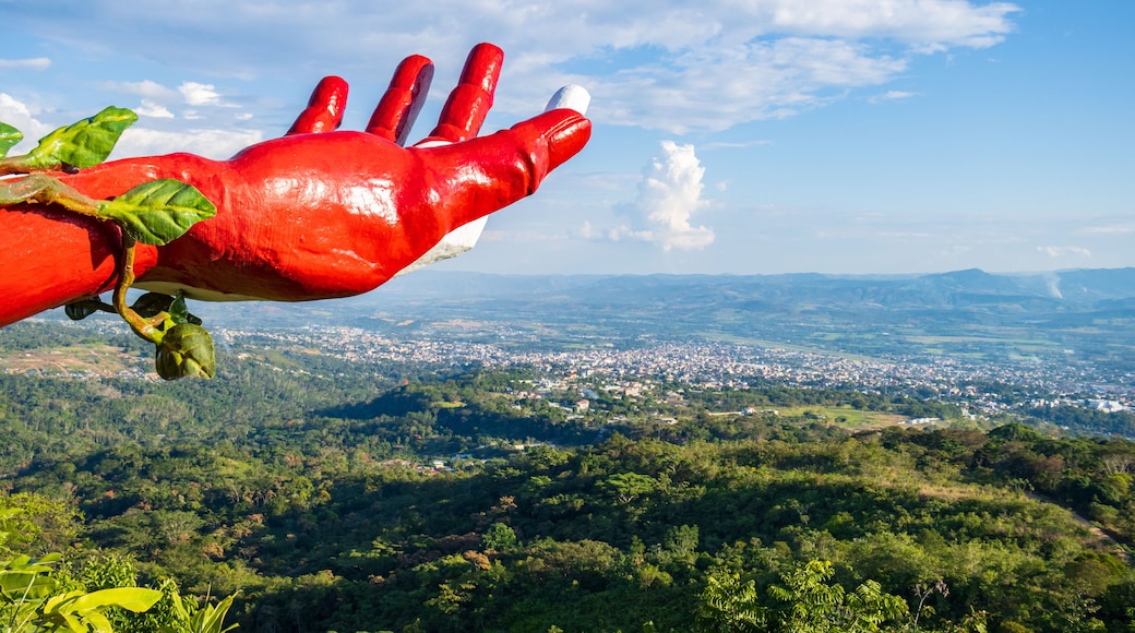 Taytamaki viewpoint in tarapoto peru, a place very visited by tourists, to observe the city from above, and to take photos in the big hand