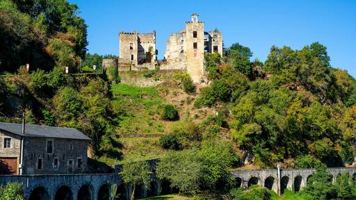 Laguepie, France 25.08.2020 Old medieval ruin Castle with European architecture. Hight quality photo