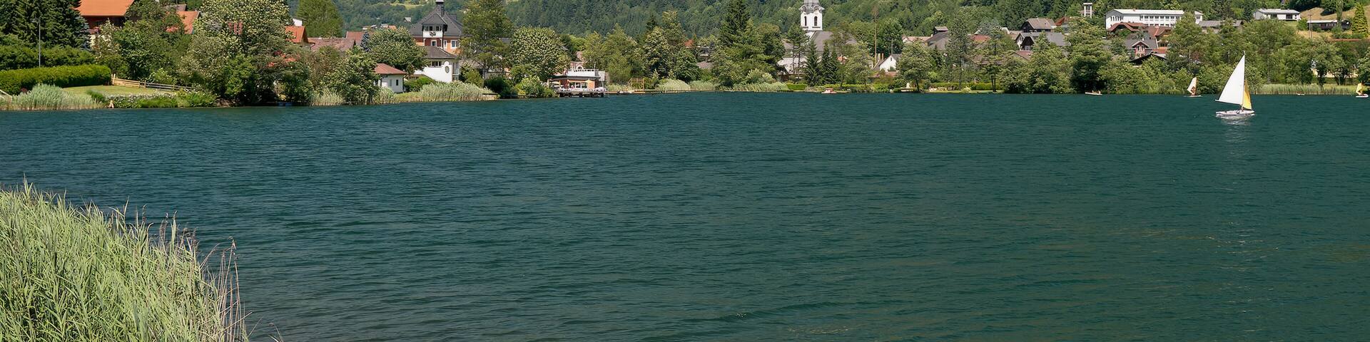 view to Village of Feld am See at Lake Feldsee,Carinthia,Austria