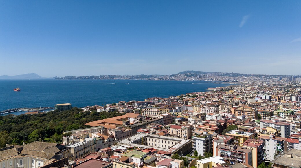 Portici is a town and comune of the Metropolitan City of Naples in Italy and lies at the foot of Mount Vesuvius on the Bay of Naples. Aerial view