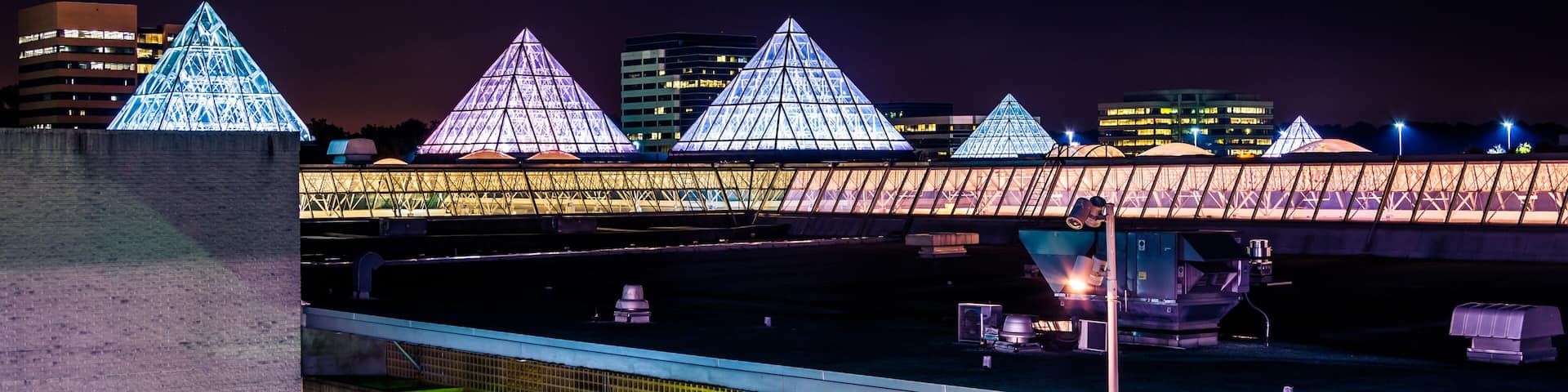 The roof of a mall at night, in Columbia, Maryland.
