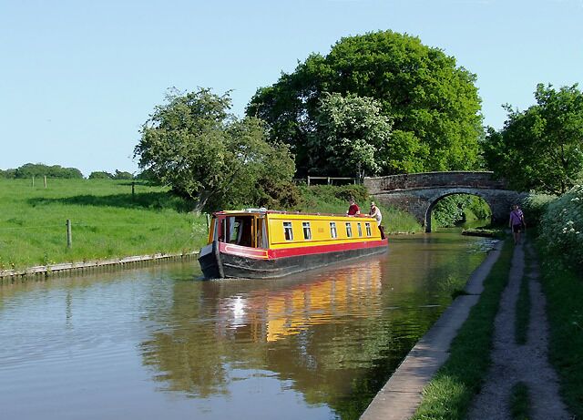 Narrowboat at Tyrley Castle Bridge, Staffordshire. This is narrowboat "Asgard" from the Viking Afloat hire fleet.