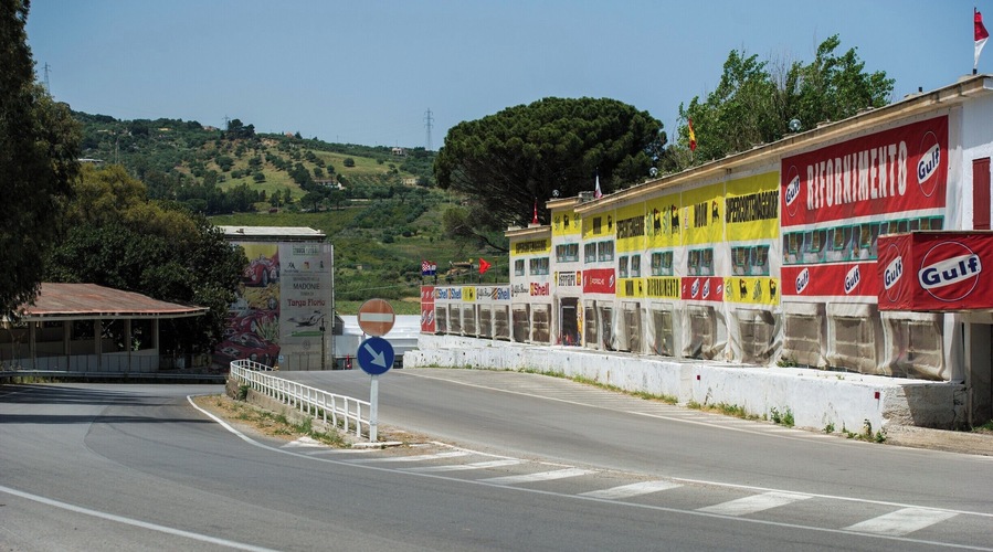 Created in 1906 by the wealthy pioneer race driver and automobile enthusiast, Vincenzo Florio, the Targa Florio was an open road endurance automobile race held in the mountains of Sicily near Palermo. This is the pits area and the start finish line.