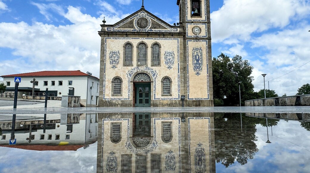 Reflection of the beautiful Igreja Matriz de Campo, church in Valongo, Portugal