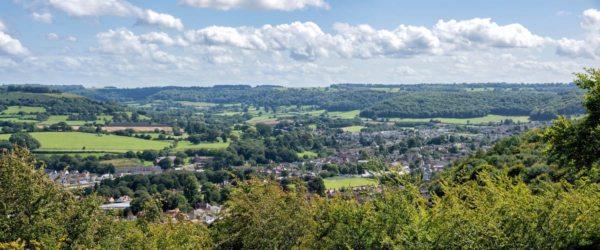 Panoramic view of the market town of Dursley in Gloucestershire, England, United Kingdom