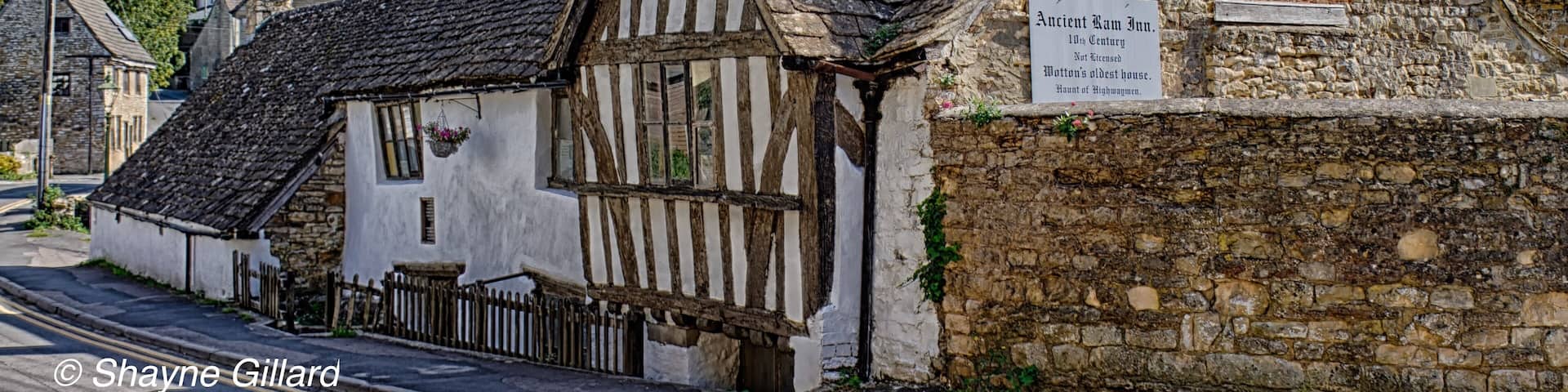 The Ancient Ram Inn is a Grade II* listed building and a former pub located in Wotton-under-Edge, a market town within the Stroud district of Gloucestershire, England. It is said to be one of the most haunted hotels in the country. Wikipedia