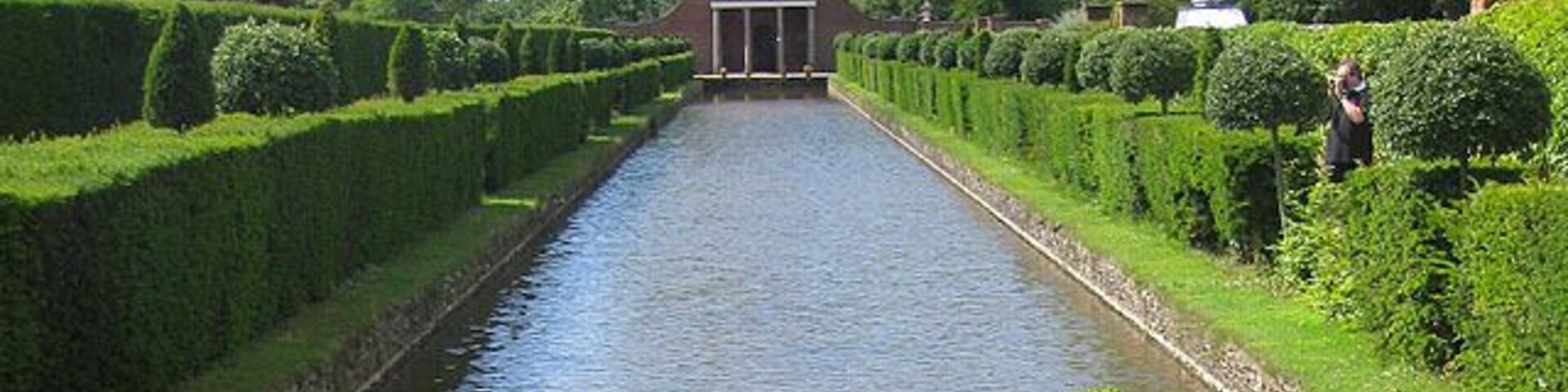 Canal, Westbury Court Garden Dutch Water Garden, restored by the National Trust. Note the photographer lurking in the yew hedge.