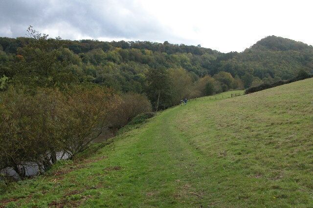 The Wye valley below Coppet Hill. This view of the Wye valley is from the river bank below the eastern slopes of Coppet Hill. The wooded hill in the background to the right is Lord's Grove.
