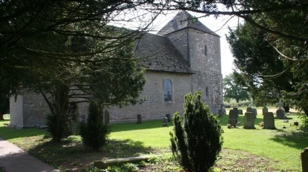St. Mary's Church, Kempley. Built in local sandstone in the early 12th century. Photograph taken from the gateway.
