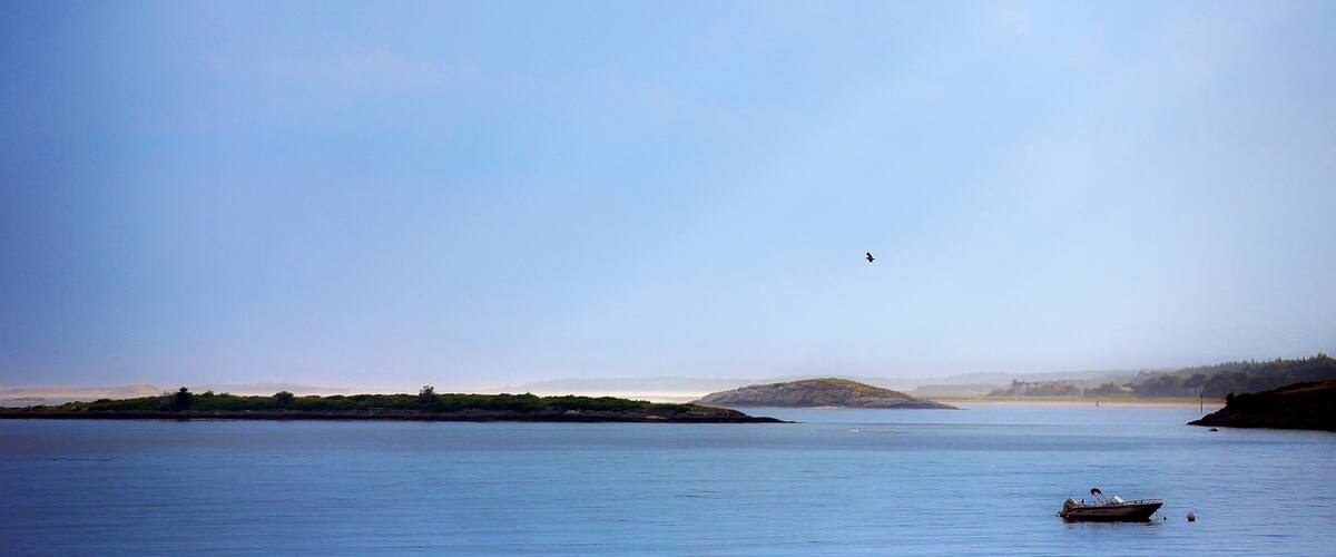 View of Sagadahoc Bay in Georgetown Maine with big skies and beautiful seas.