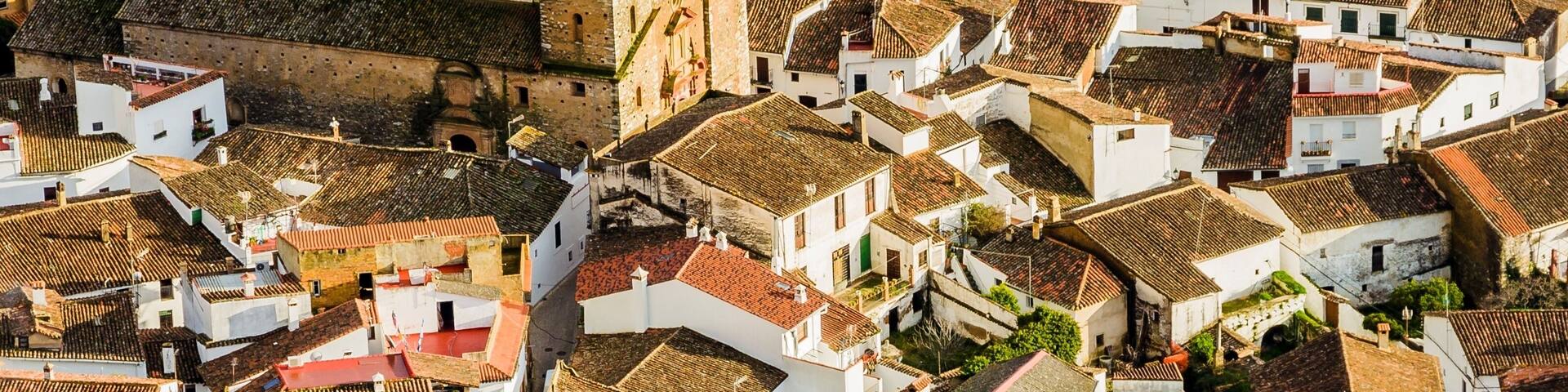 The village of Alájar seen from above. Alájar, Huelva, Andalusia, Spain, Europe