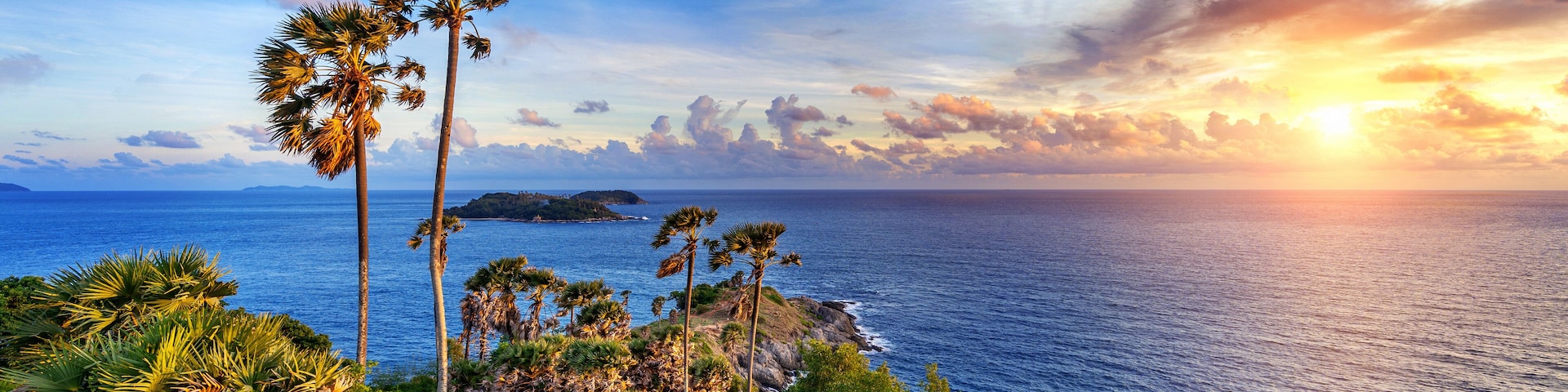 Promthep cape viewpoint at sunset in Phuket, Thailand.