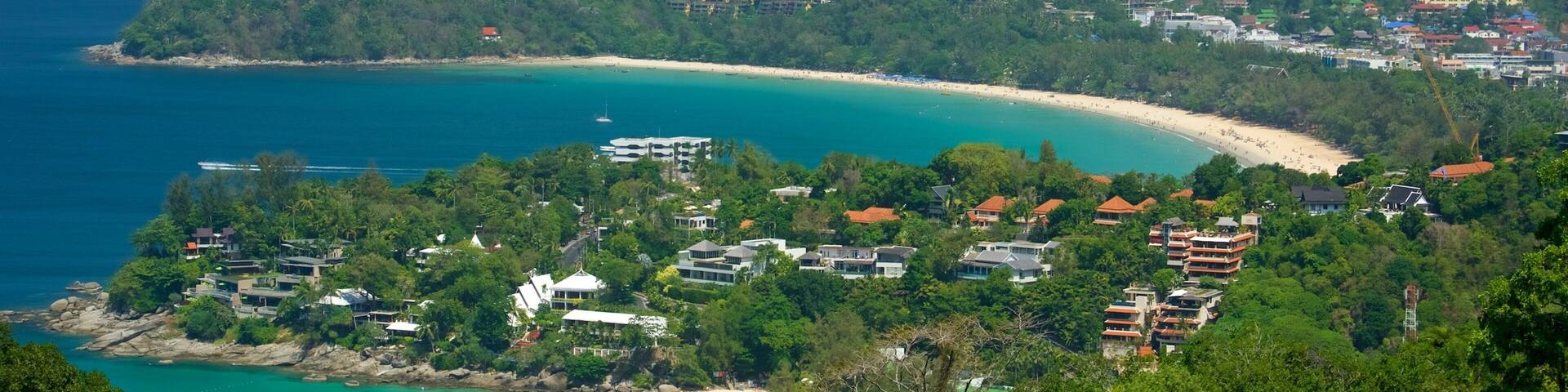 Karon View Point featuring a coastal town, landscape views and general coastal views