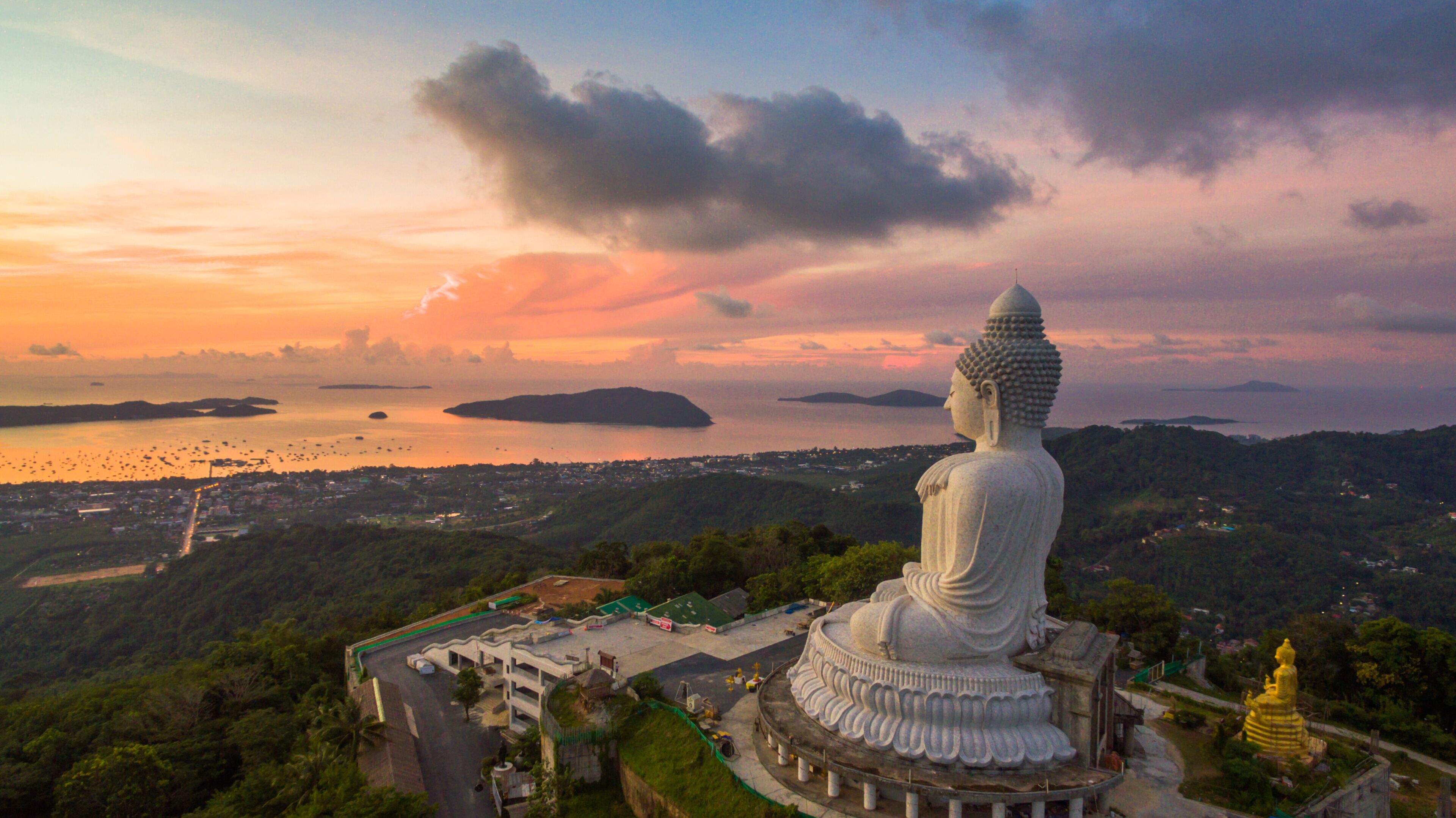 beautiful sunrise in front of Phuket big Buddha