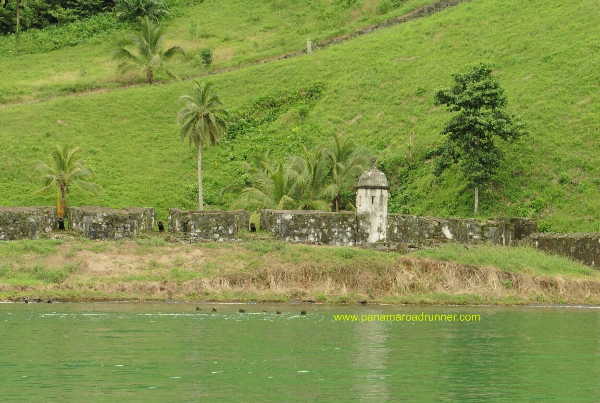 Portobelo Bay Panama still has some remnants of the old fort - note the 3 cannons still remaining.  Rumor has it that Sir Francis Drake was buried in a lead coffin at sea in this bay !  No evidence was ever found