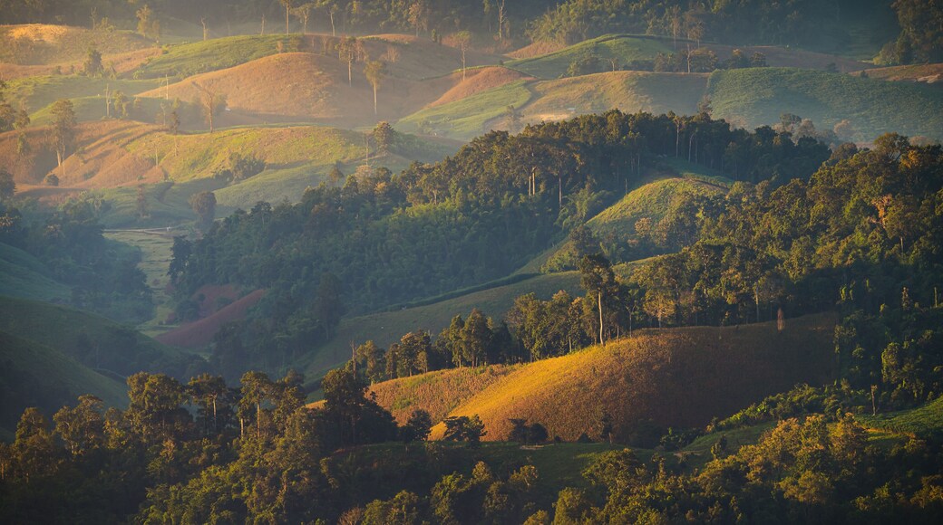 Beautiful sunrise mountain range in Tha Song Yang district located in Tak province, Thailand