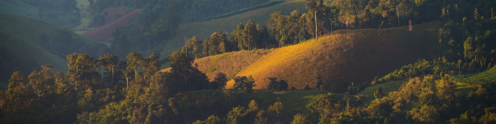 Beautiful sunrise mountain range in Tha Song Yang district located in Tak province, Thailand