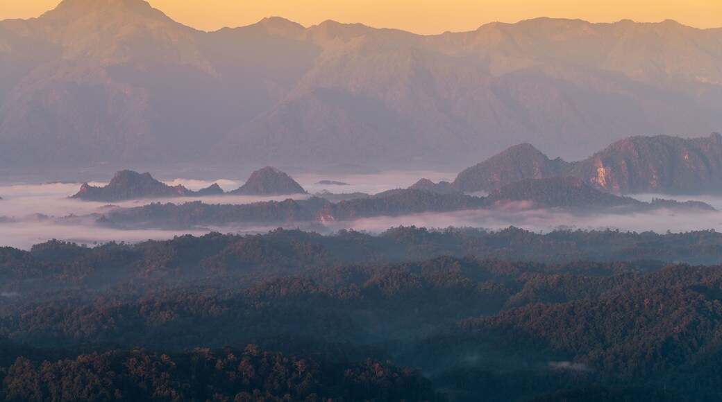 Beautiful sunrise mountain range in Tha Song Yang district located in Tak province, Thailand
