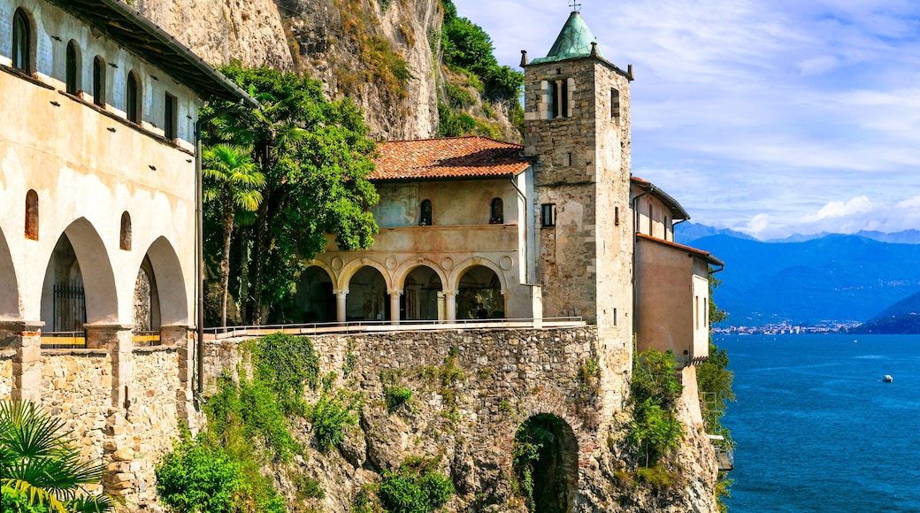 Picturesque monastery Eremo di santa Caterina , beautiful lake Lago Maggiore. Italy ,Northern part