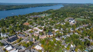 Aerial photo of Cazenovia Lake located in Town of Cazenovia, Madison County, New York, September 2024.
