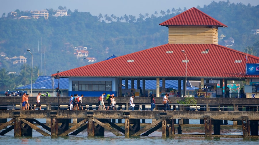 Muelle de Nathon que incluye una bahía o puerto y también un pequeño grupo de personas