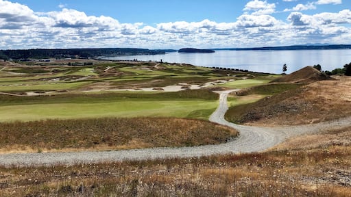A nice view of the water and golf course. Most people were at the park to visit the playground or enjoy the walking/running path.