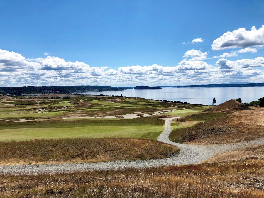 A nice view of the water and golf course. Most people were at the park to visit the playground or enjoy the walking/running path.