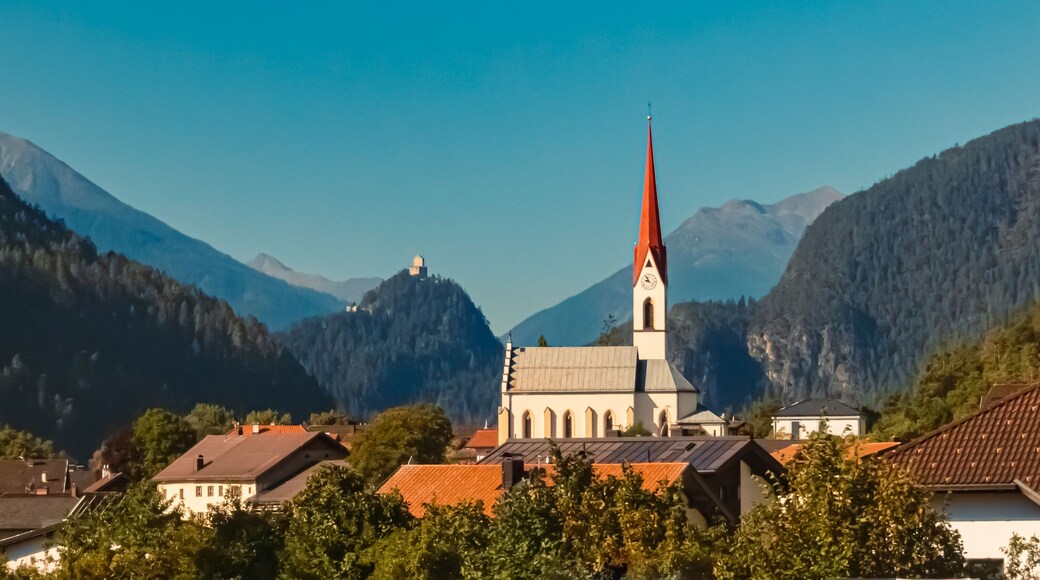 Alpine summer view with a church near Mils, Imst, Tyrol, Austria