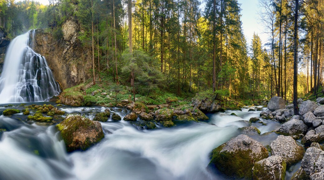 Waterfall in the forest, Austria landscape panorama