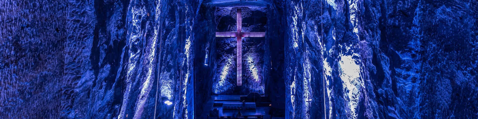 Architectural detail of the Salt Cathedral of Zipaquirá, an underground Roman Catholic church built within the tunnels of a salt mine 200 metres (660 ft) underground in Colombia