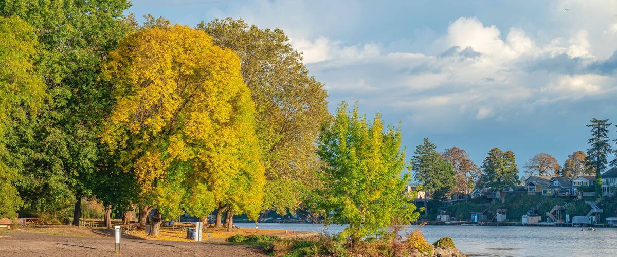 Signs of Fall weather in a public park Fairview Oregon.