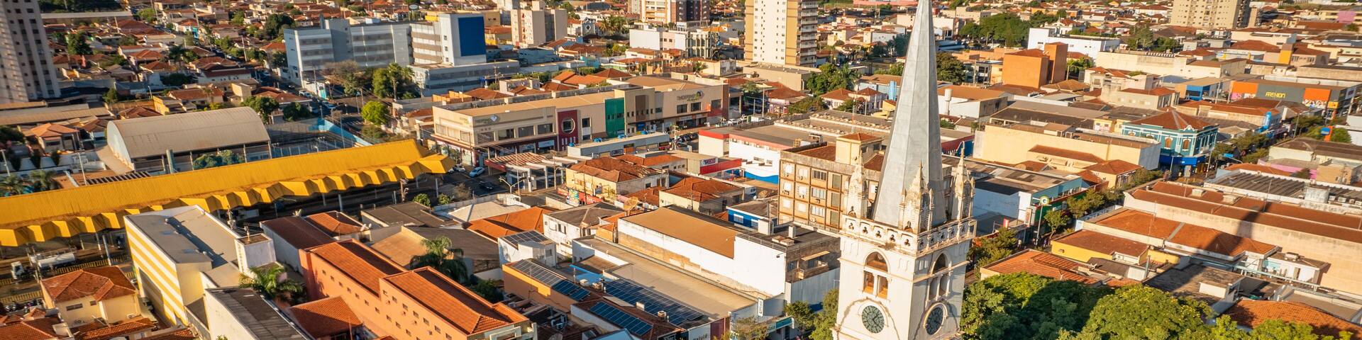 Sertãozinho, Sao Paulo/Brazil - Circa June 2022: Aerial view of Sertãozinho. City center.
