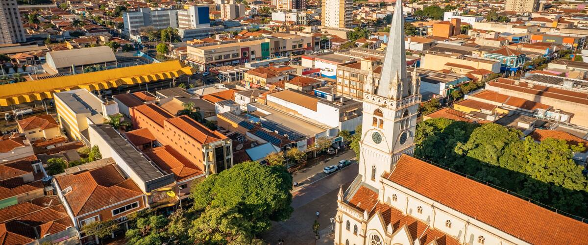Sertãozinho, Sao Paulo/Brazil - Circa June 2022: Aerial view of Sertãozinho. City center.