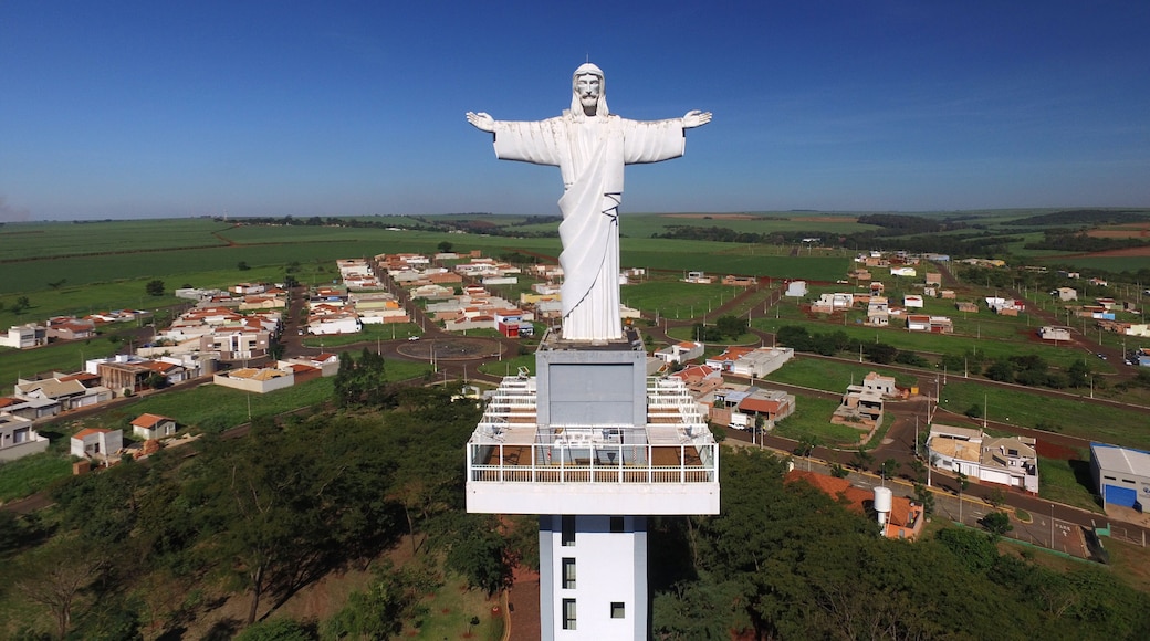 Aerial view of Christ the Redeemer in the city of Sertaozinho, Sao Paulo, Brazil.