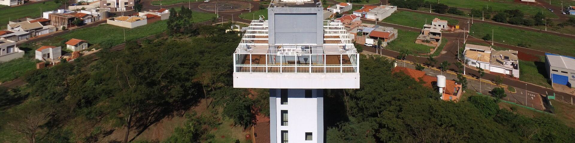 Aerial view of Christ the Redeemer in the city of Sertaozinho, Sao Paulo, Brazil.