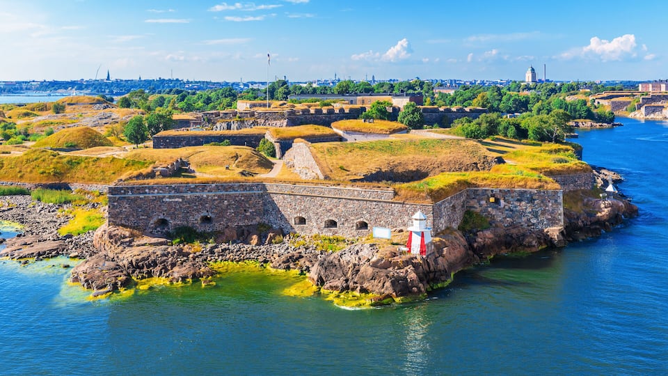 Scenic summer aerial view of Suomenlinna (Sveaborg) sea fortress in Helsinki, Finland