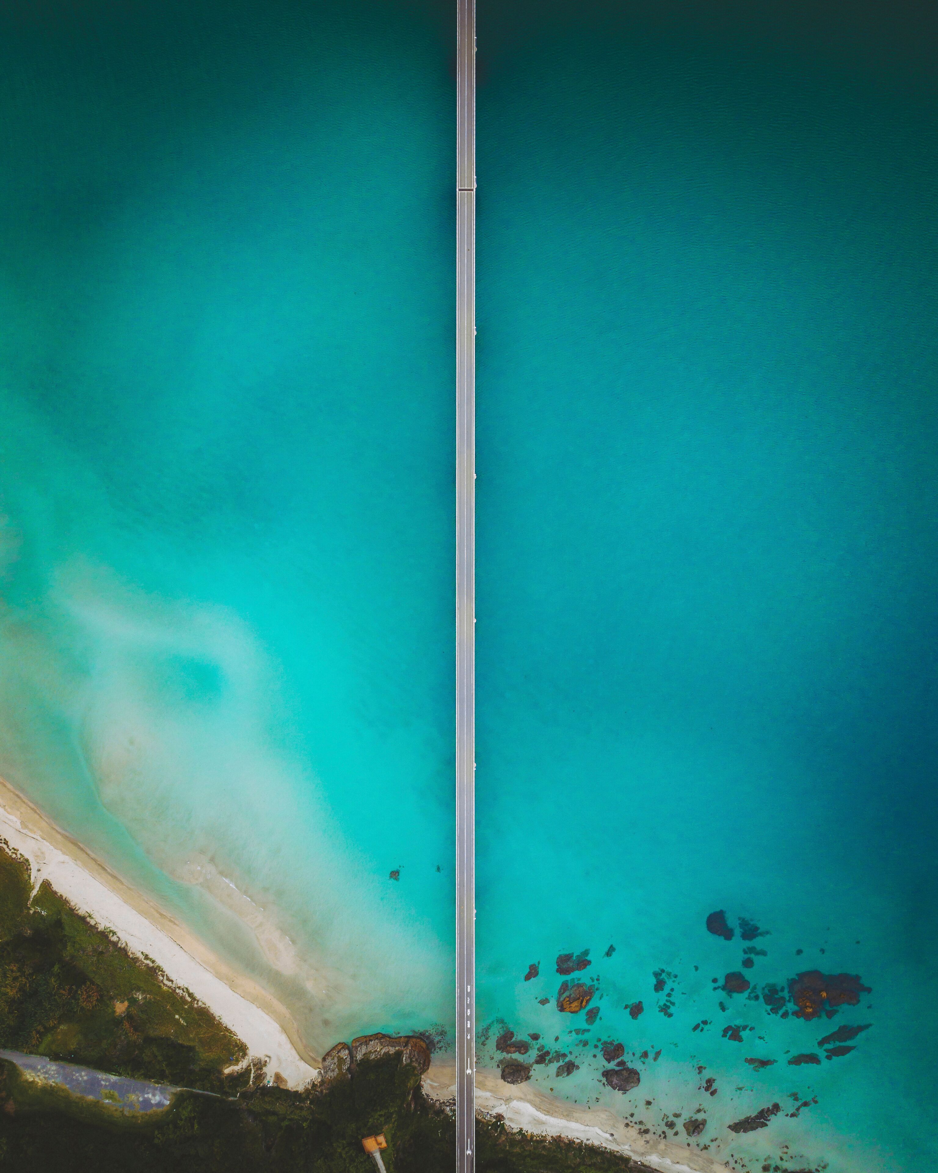 Aerial shot of the Tsunoshima Island Bridge, Shimonoseki, Yamaguchi Prefecture, Japan.