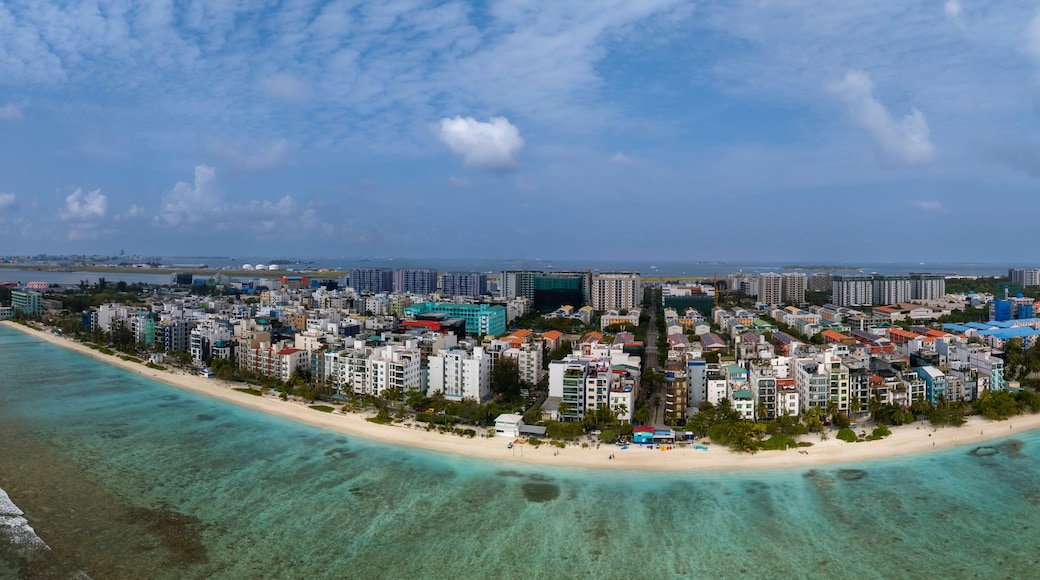 Aerial cityscape about beach side of Hulhumale. Hulhumale is the second part of Male city. Capital of Maldives at the Indian ocean