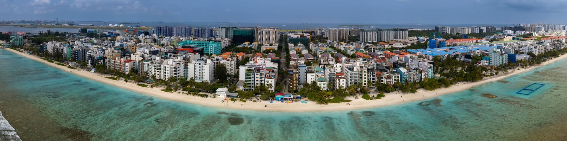 Aerial cityscape about beach side of Hulhumale. Hulhumale is the second part of Male city. Capital of Maldives at the Indian ocean