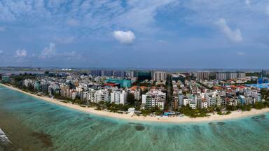 Aerial cityscape about beach side of Hulhumale. Hulhumale is the second part of Male city. Capital of Maldives at the Indian ocean
